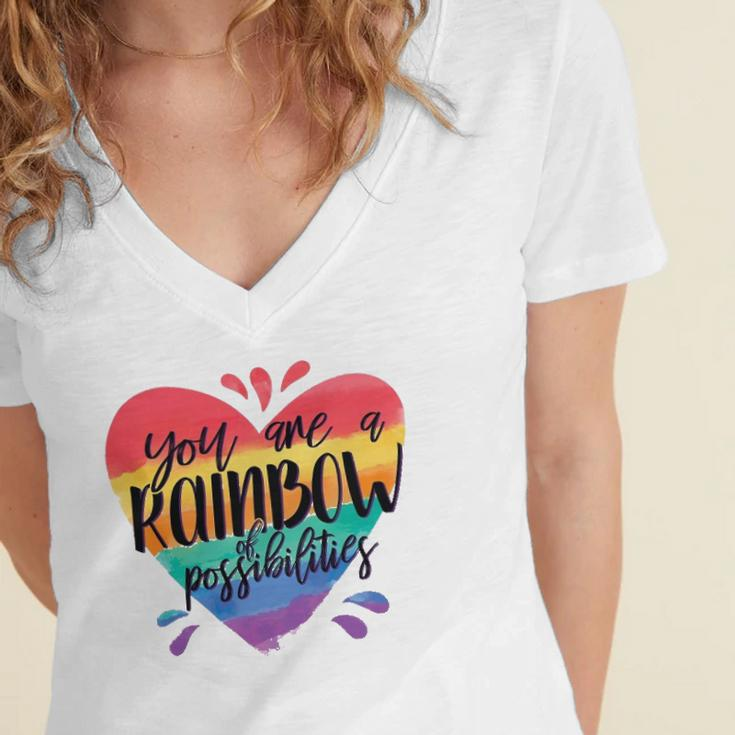 Rainbow Teacher - You Are A Rainbow Of Possibilities Women's Jersey Short Sleeve Deep V-Neck Tshirt