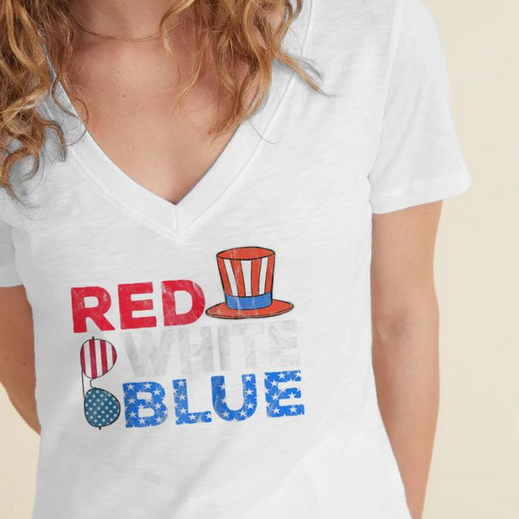 Red White Blue American Flag 4Th Of July Funny Gift Mom Dad Women's Jersey Short Sleeve Deep V-Neck Tshirt