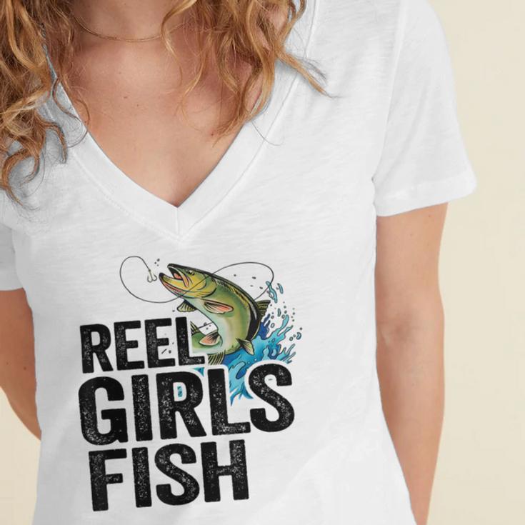 Reel Girl Fish Women's Jersey Short Sleeve Deep V-Neck Tshirt