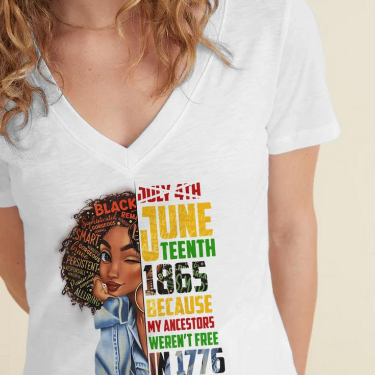 Remembering My Ancestors Junenth Black Freedom 1865 Gift Women's Jersey Short Sleeve Deep V-Neck Tshirt