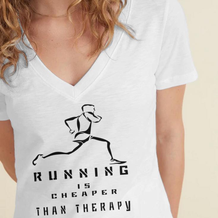 Running Is Cheaper Than Therapy A Celebration Of Running Women's Jersey Short Sleeve Deep V-Neck Tshirt