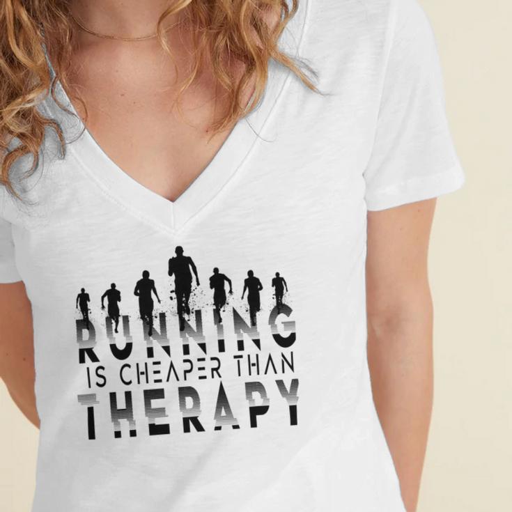 Running Is Cheaper Than Therapy A Celebration Of Running Women's Jersey Short Sleeve Deep V-Neck Tshirt