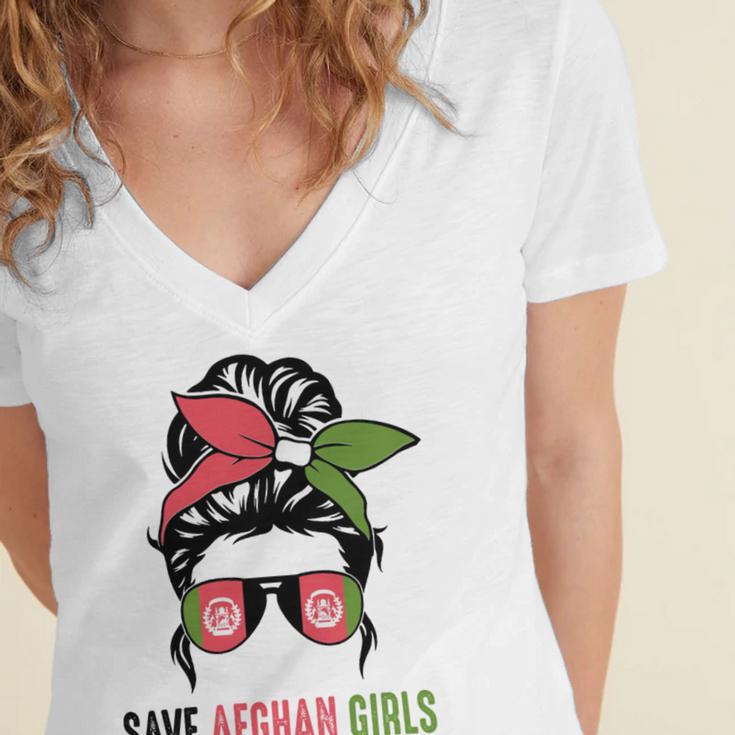 Save Afghan Girls Women's Jersey Short Sleeve Deep V-Neck Tshirt