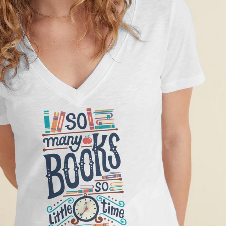 So Many Books So Little Time 230 Trending Shirt Women's Jersey Short Sleeve Deep V-Neck Tshirt