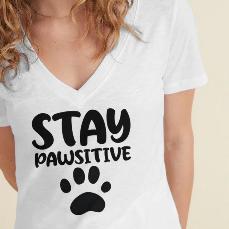 Stay Pawsitive 96 Trending Shirt Women's Jersey Short Sleeve Deep V-Neck Tshirt