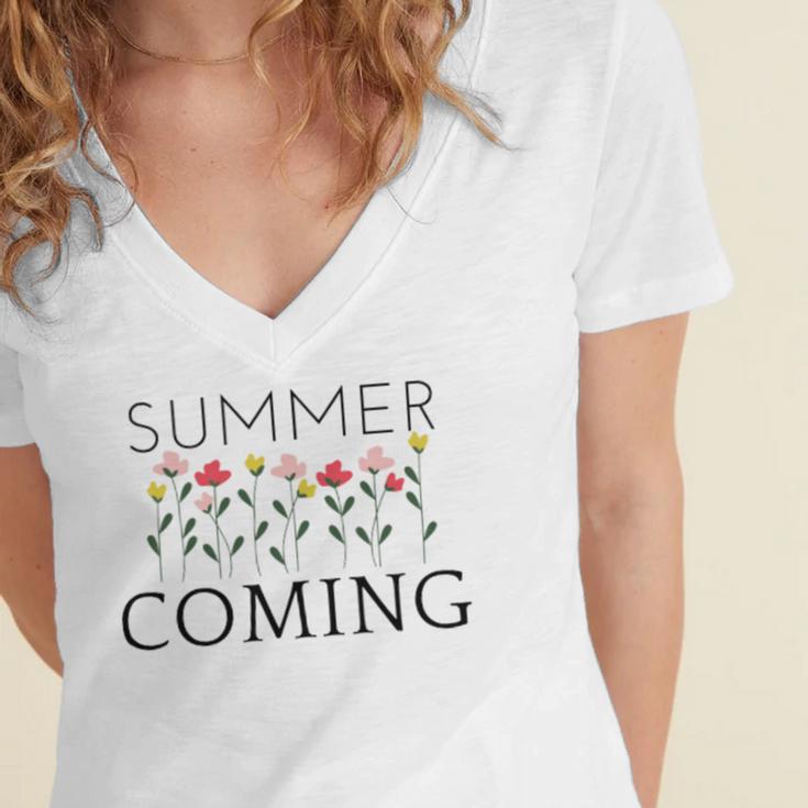 Summer Coming Women's Jersey Short Sleeve Deep V-Neck Tshirt