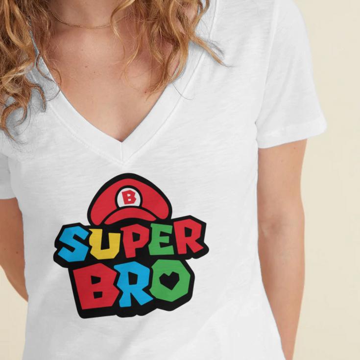 Super Bro Funny Brother Video Gaming Lover Gift Birthday Holiday By Mesa Cute Women's Jersey Short Sleeve Deep V-Neck Tshirt