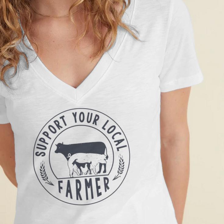 Support Your Local Farmer Women's Jersey Short Sleeve Deep V-Neck Tshirt