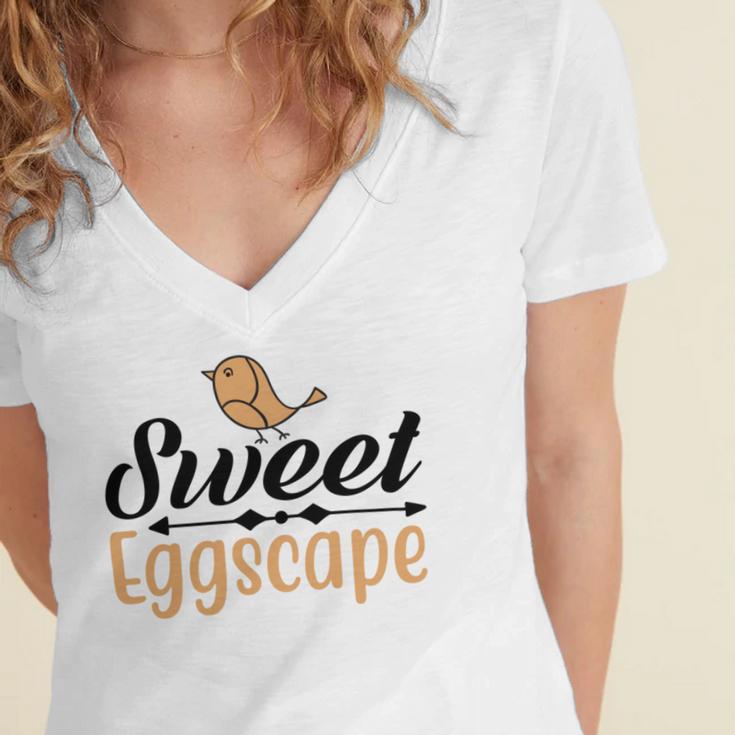 Sweet Eggscape Women's Jersey Short Sleeve Deep V-Neck Tshirt