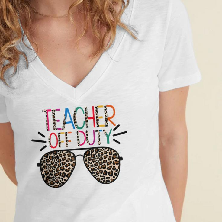 Teacher Off Duty Teacher Mode Off Summer Last Day Of School Women's Jersey Short Sleeve Deep V-Neck Tshirt