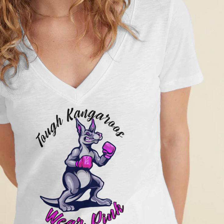 Tough Kangaroos Wear Pink In Support Of Breast Cancer Awareness Women's Jersey Short Sleeve Deep V-Neck Tshirt