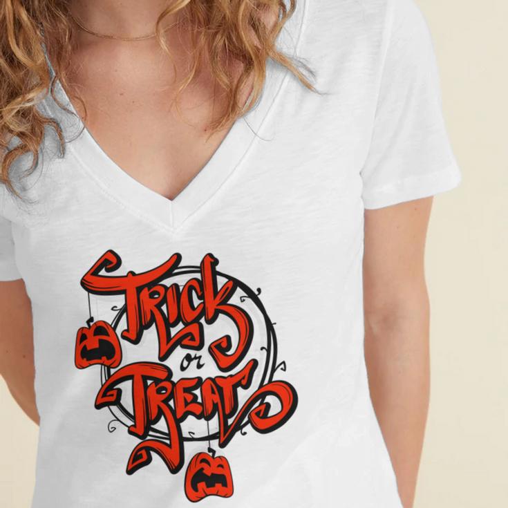 Trick Or Treat Halloween 150 Shirt Women's Jersey Short Sleeve Deep V-Neck Tshirt