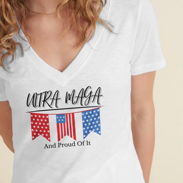 Ultra Maga And Proud Of It V15 Women's Jersey Short Sleeve Deep V-Neck Tshirt