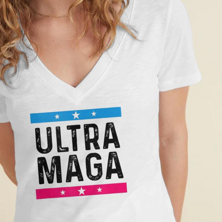 Ultra Mega Patriotic Trump Republicans Conservatives Women's Jersey Short Sleeve Deep V-Neck Tshirt