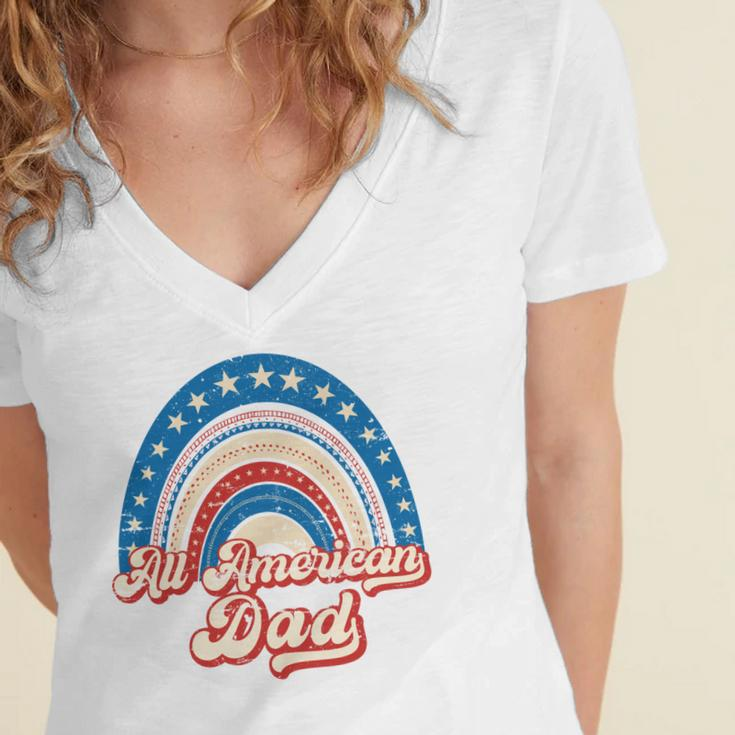 Us Flag Rainbow All American Dad 4Th Of July Mothers Day Women's Jersey Short Sleeve Deep V-Neck Tshirt