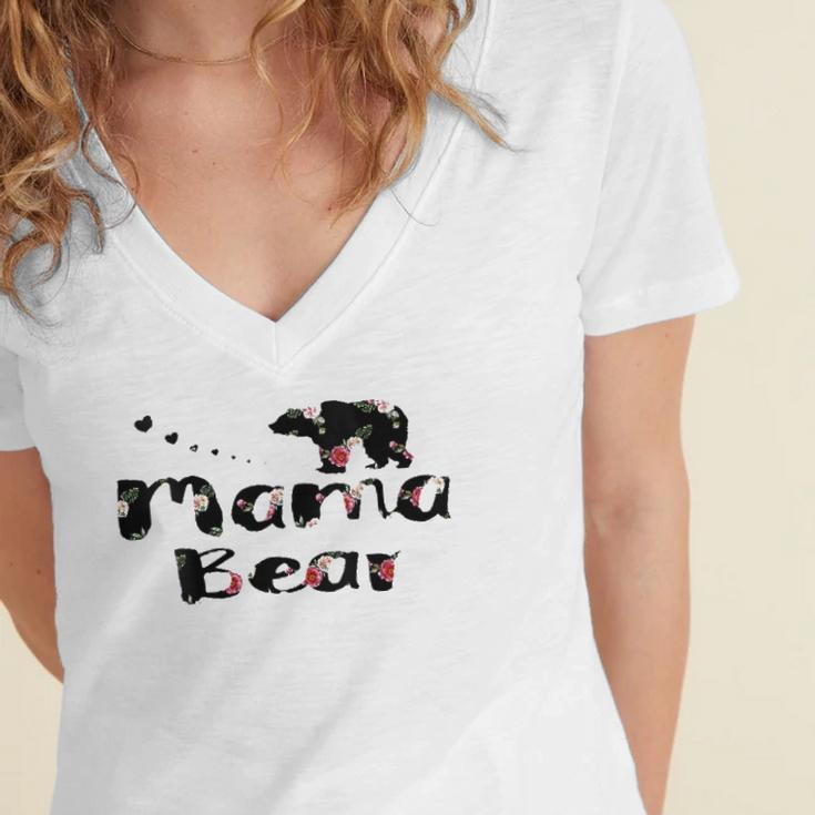 Womens Mama Bear Mom Life - Floral Heart Top Gift Boho Outfit Women's Jersey Short Sleeve Deep V-Neck Tshirt