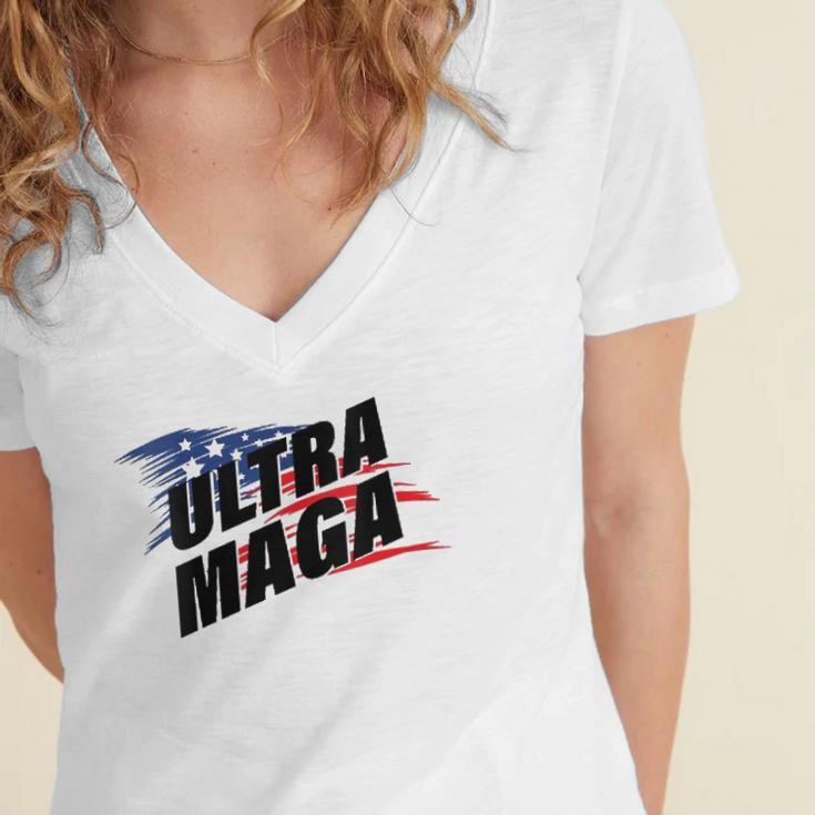 Womens Ultra Maga Pro American Pro Freedom Ultra-Maga Ultra Mega Pro Trump Women's Jersey Short Sleeve Deep V-Neck Tshirt