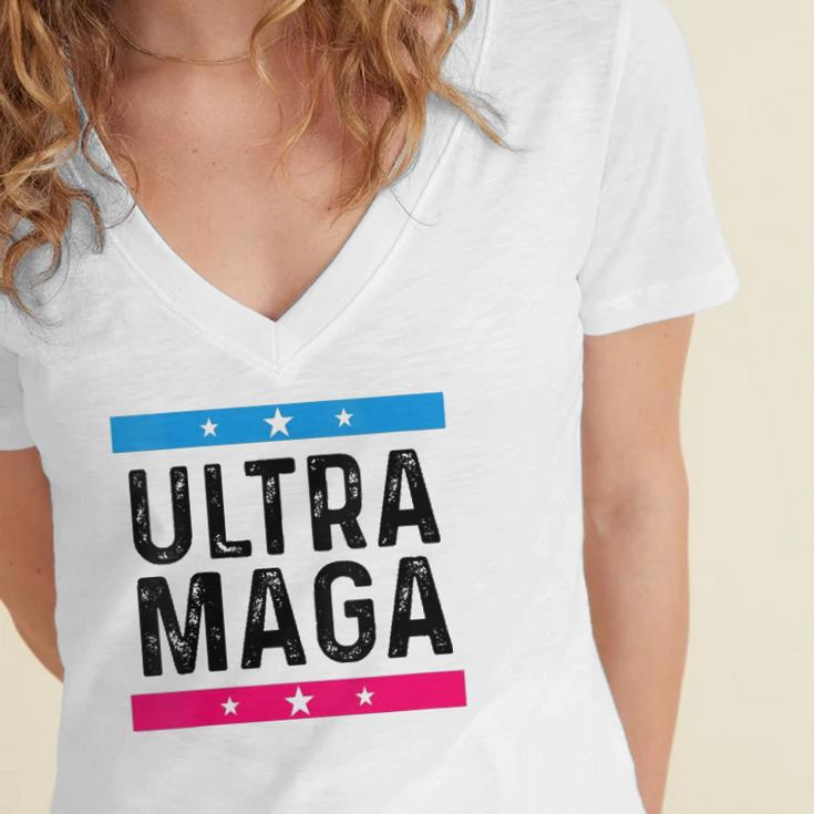 Womens Ultra Mega Patriotic Trump Republicans Conservatives Vote Trump Women's Jersey Short Sleeve Deep V-Neck Tshirt