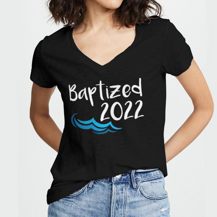 2022 Baptized Water Baptism Christian Catholic Church Faith Women's Jersey Short Sleeve Deep V-Neck Tshirt