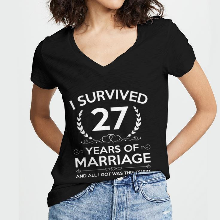 27Th Wedding Anniversary Gifts Couples Husband Wife 27 Years V2 Women's Jersey Short Sleeve Deep V-Neck Tshirt