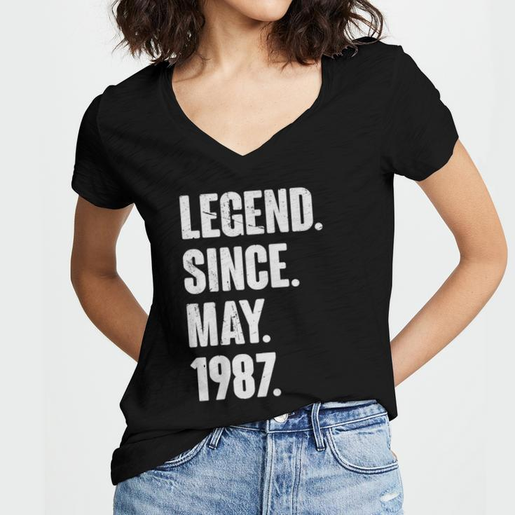 35 Years Old Gift 35Th Birthday Legend Since May 1987 Gift Women's Jersey Short Sleeve Deep V-Neck Tshirt