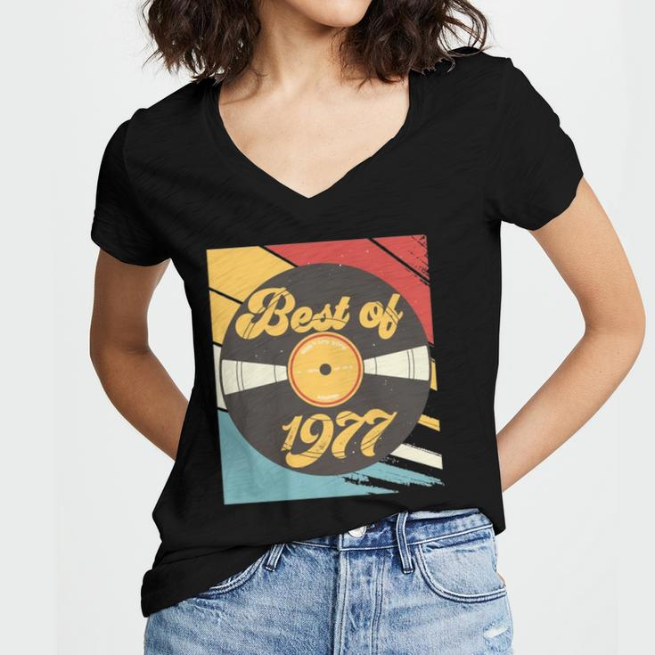 45Th Birthday Gift Vinyl Record Vintage 1977 Women's Jersey Short Sleeve Deep V-Neck Tshirt