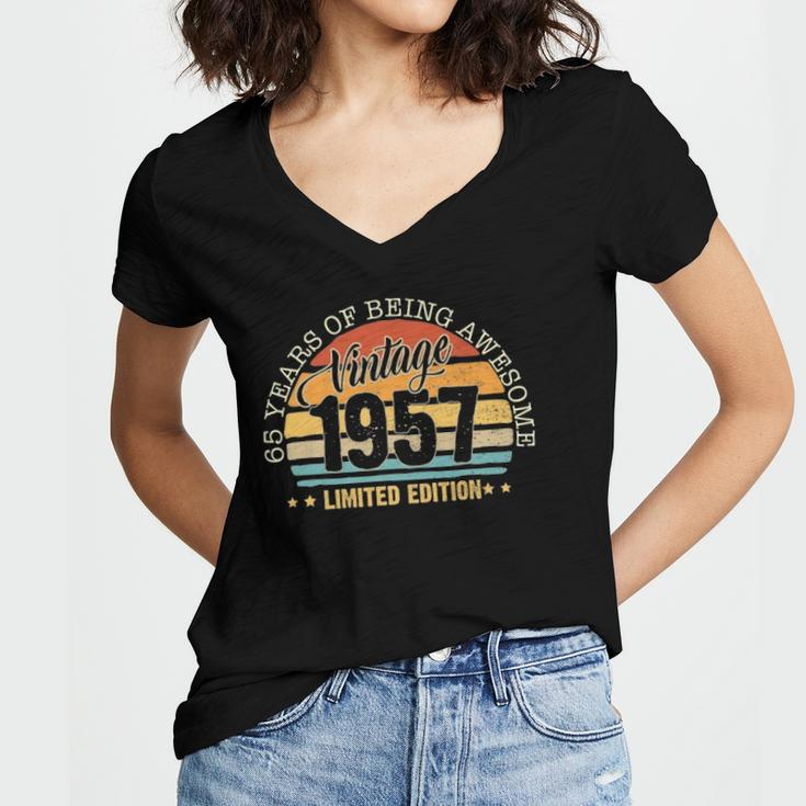 65 Years Old Gift Vintage 1957 Limited Edition 65Th Birthday Women's Jersey Short Sleeve Deep V-Neck Tshirt