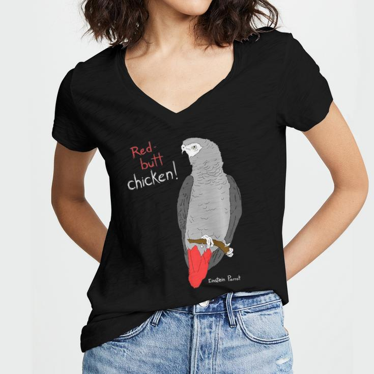 African Grey Parrot Red Butt Chicken Women's Jersey Short Sleeve Deep V-Neck Tshirt