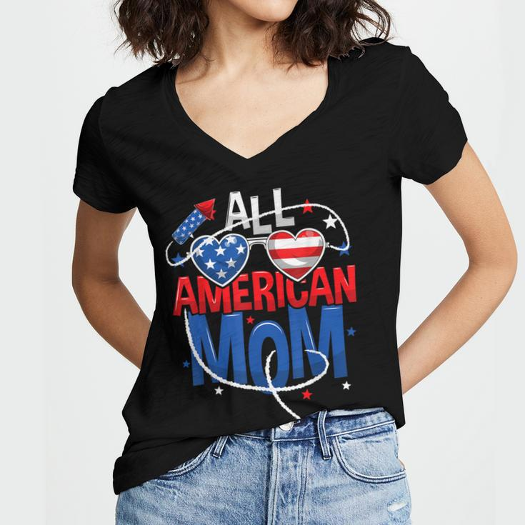 All American Mom 4Th Of July Mothers Women Mommy Family Women's Jersey Short Sleeve Deep V-Neck Tshirt