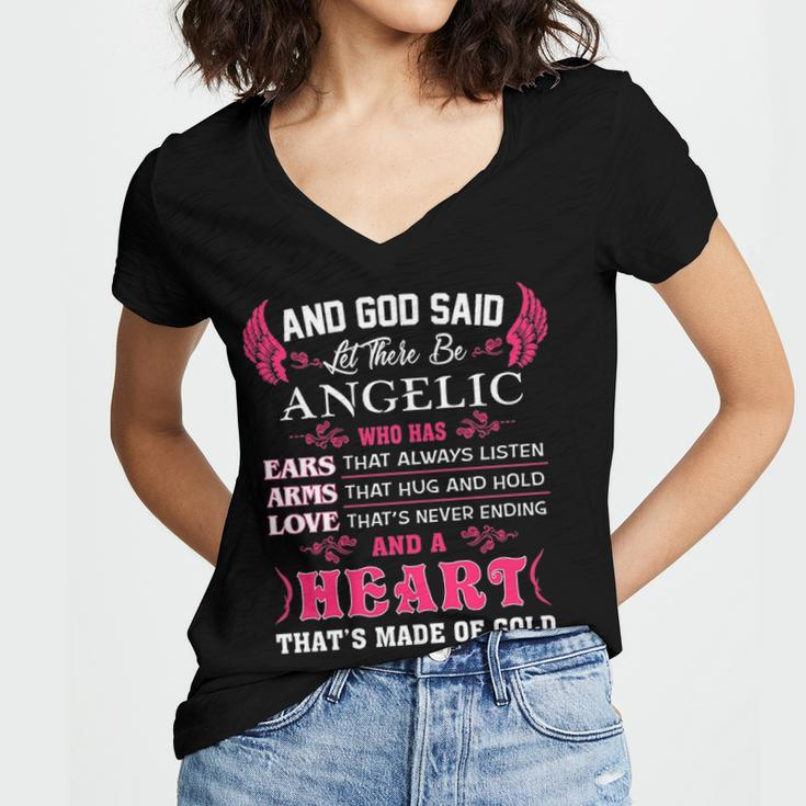 Angelic Name Gift And God Said Let There Be Angelic Women's Jersey Short Sleeve Deep V-Neck Tshirt