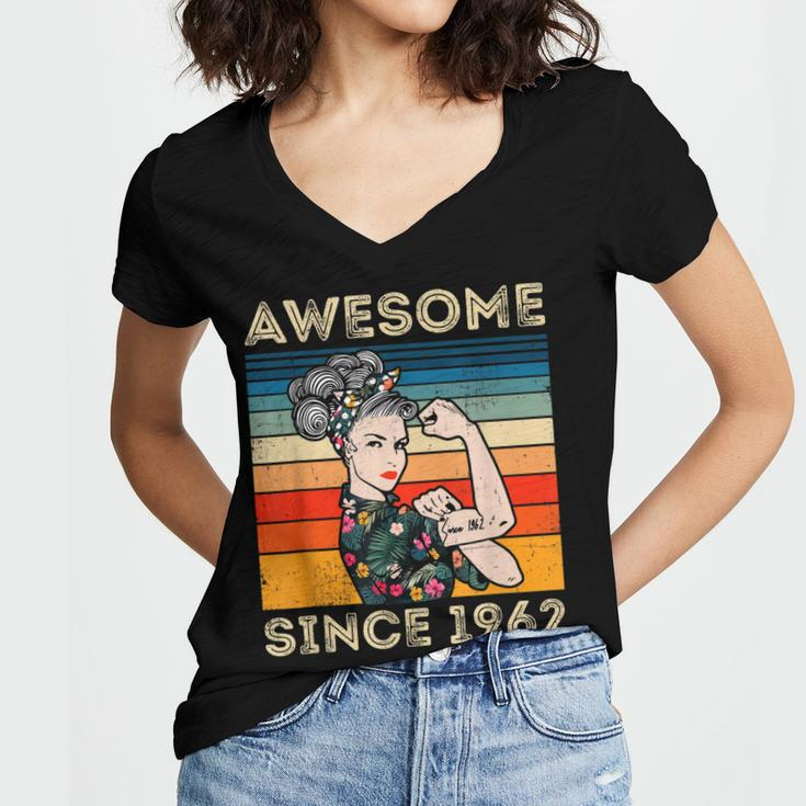 Awesome Since 1962 60Th Birthday Gifts 60 Years Old Vintage Women's Jersey Short Sleeve Deep V-Neck Tshirt