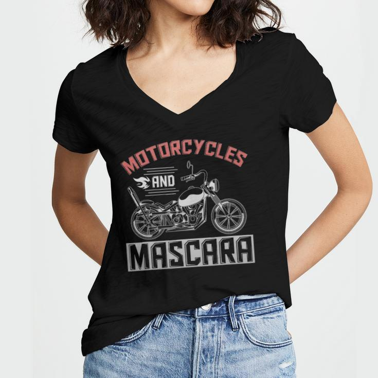Bike Rider Women Motorcycle Biker Mascara Biking Biker Women's Jersey Short Sleeve Deep V-Neck Tshirt