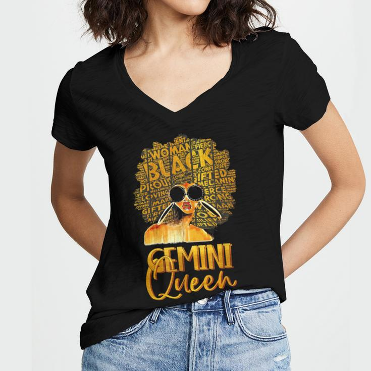 Black Women Afro Hair Art Gemini Queen Gemini Birthday Women's Jersey Short Sleeve Deep V-Neck Tshirt