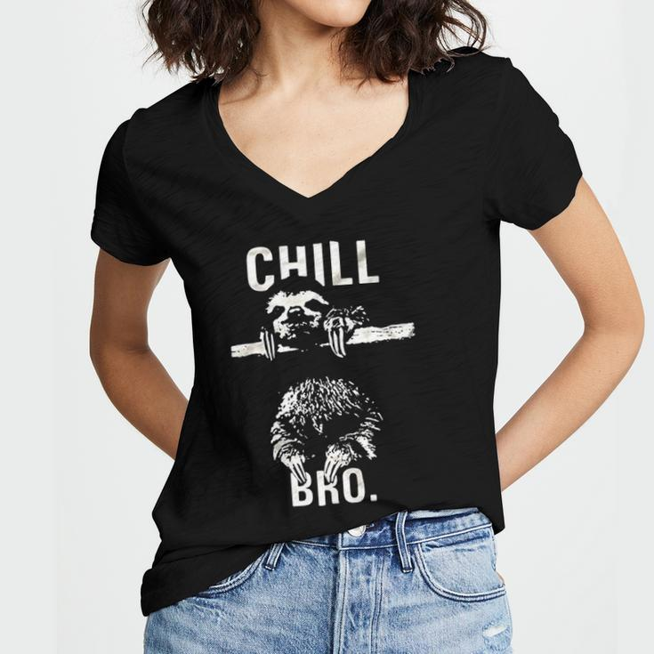 Chill Bro Cool Sloth On Tree Women's Jersey Short Sleeve Deep V-Neck Tshirt