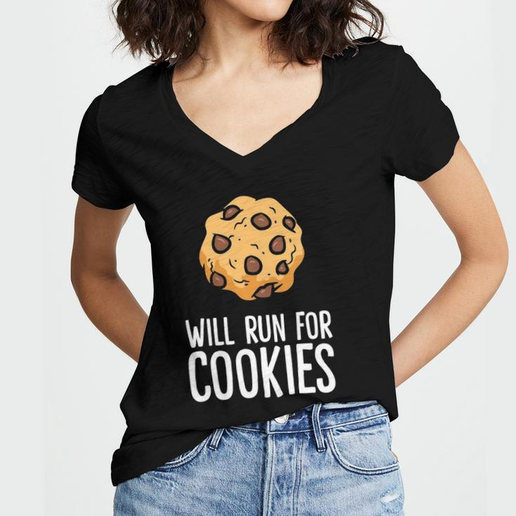 Chocolate Chip Cookie Lover Will Run For Cookies Women's Jersey Short Sleeve Deep V-Neck Tshirt
