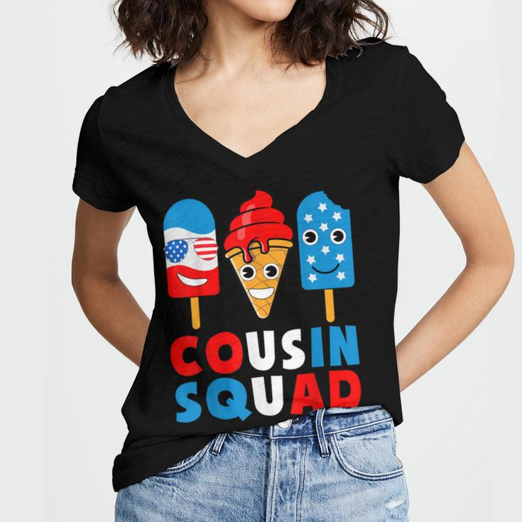 Cousin Squad 4Th Of July Cousin Crew American Flag Ice Pops Women's Jersey Short Sleeve Deep V-Neck Tshirt