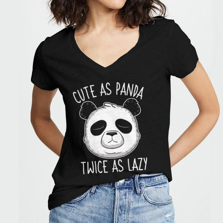 Cute As Panda Twice As Lazy Funny Bear Lovers Activists Women's Jersey Short Sleeve Deep V-Neck Tshirt