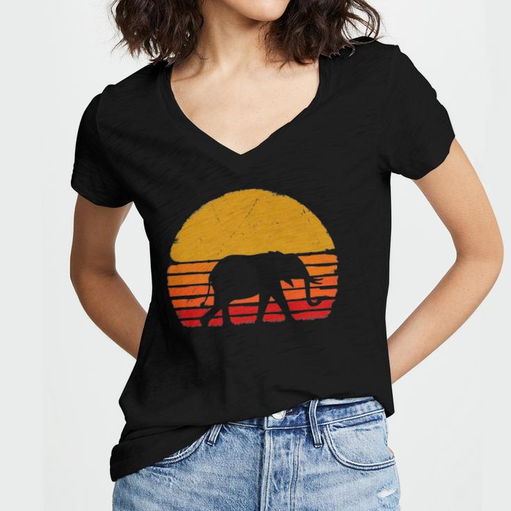 Elephant Retro Style Silhouette Elephant Lover Gift Women's Jersey Short Sleeve Deep V-Neck Tshirt
