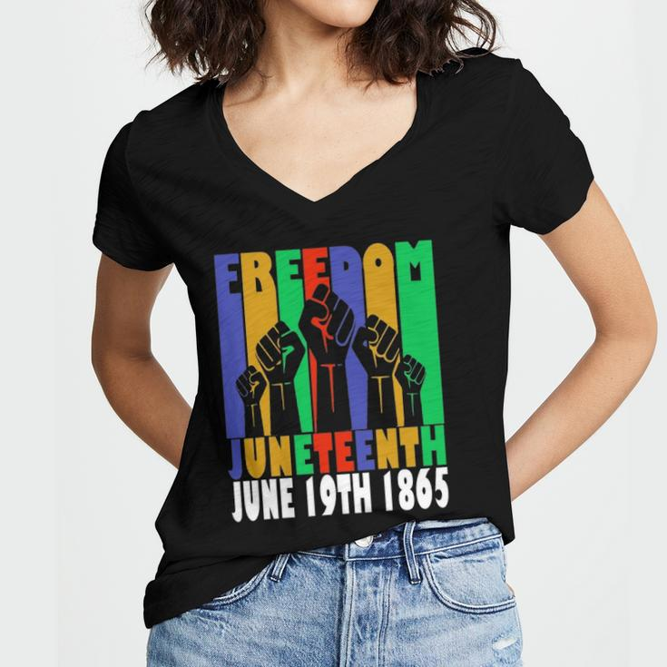 Freedom Juneteenth June 19Th 1865 Black Freedom Independence Women's Jersey Short Sleeve Deep V-Neck Tshirt