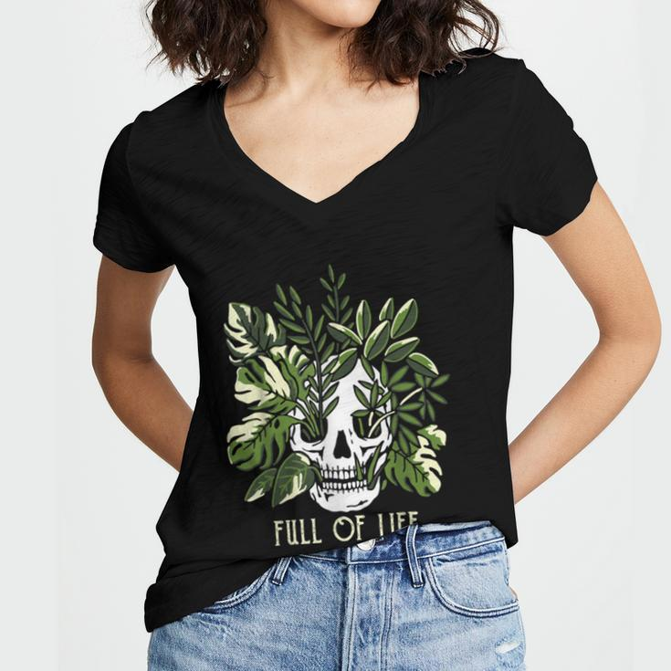 Full Of Life Skull Gardening Garden Women's Jersey Short Sleeve Deep V-Neck Tshirt