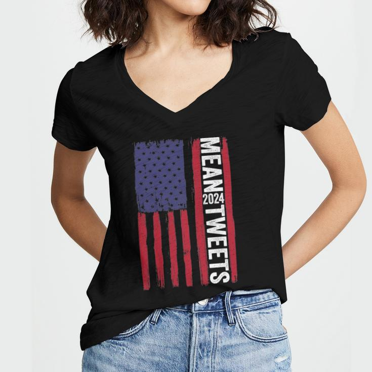 Funny 2024 Mean Tweets 4Th Of July Election Women's Jersey Short Sleeve Deep V-Neck Tshirt