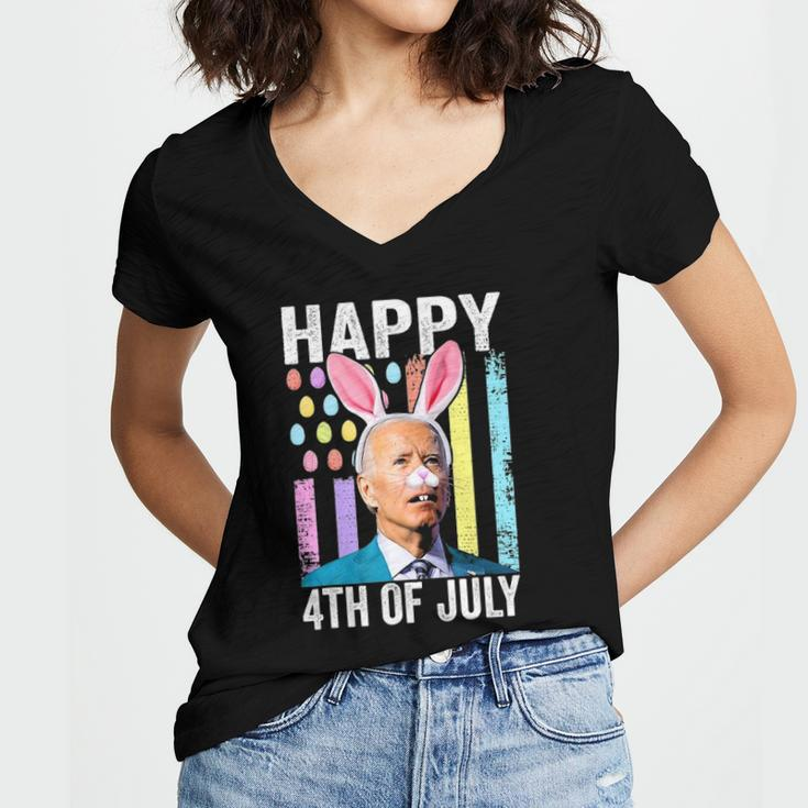 Funny Biden Happy 4Th Of July Confused Easter Biden Bunny Women's Jersey Short Sleeve Deep V-Neck Tshirt