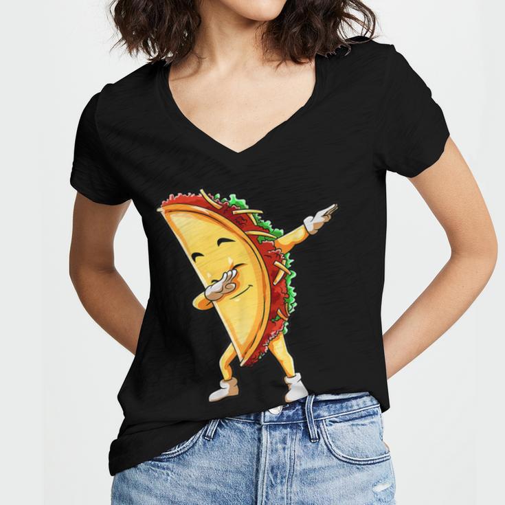 Funny Dabbing Taco Cinco De May Mexican Food Women's Jersey Short Sleeve Deep V-Neck Tshirt