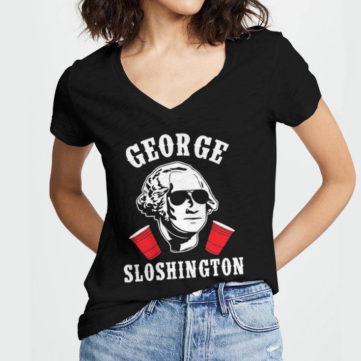 Funny George Sloshington 4Th Of July Aviator American Women's Jersey Short Sleeve Deep V-Neck Tshirt