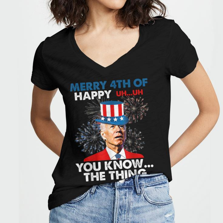 Funny Joe Biden Merry 4Th Of You KnowThe Thing 4Th Of July Women's Jersey Short Sleeve Deep V-Neck Tshirt