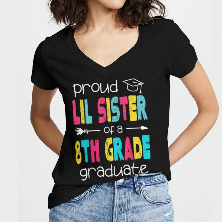 Funny Proud Lil Sister Of A Class Of 2022 8Th Grade Graduate Women's Jersey Short Sleeve Deep V-Neck Tshirt