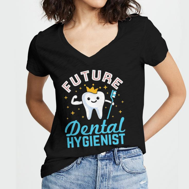 Future Dental Hygienist Hygiene Student Rdh Tooth Toothbrush Women's Jersey Short Sleeve Deep V-Neck Tshirt