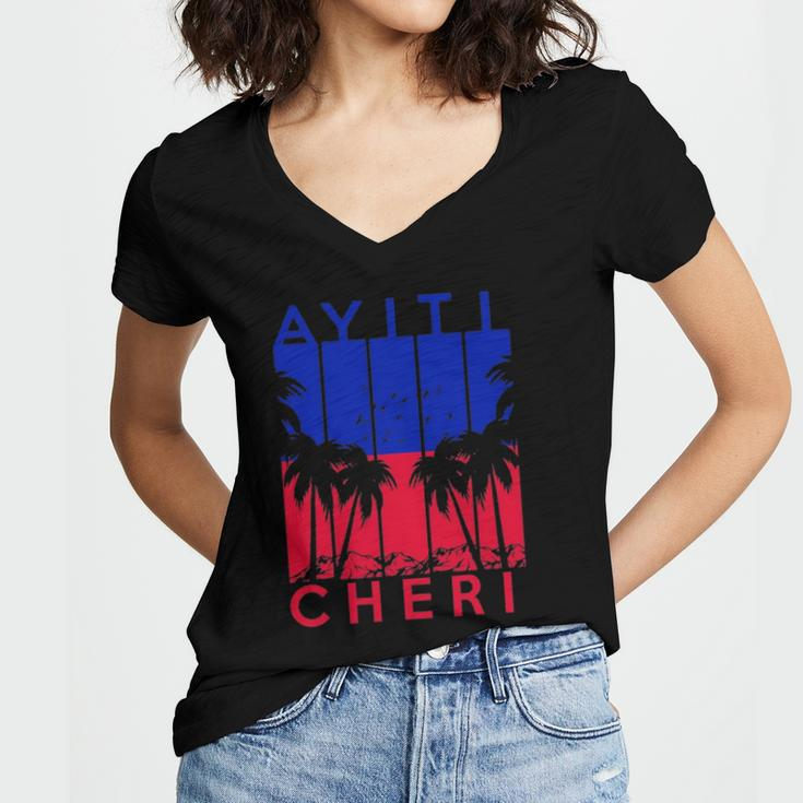 Haitian Haiti Ayiti Cheri Haiti Vacation Gift Women's Jersey Short Sleeve Deep V-Neck Tshirt