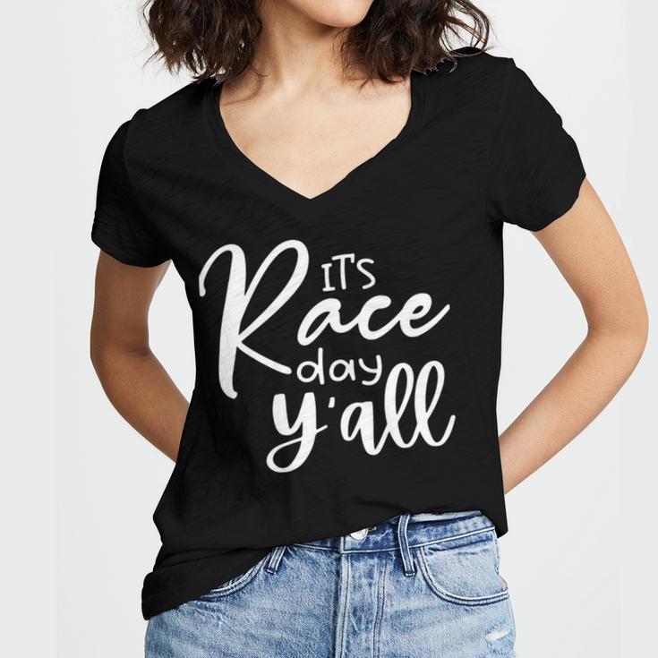 Its Race Day Yall Car Racing Funny Race Day Women's Jersey Short Sleeve Deep V-Neck Tshirt