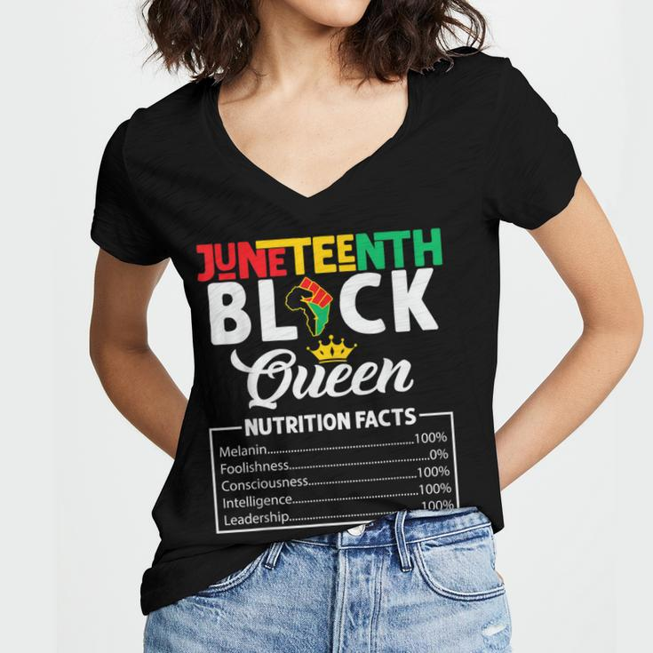 Junenth Womens Black Queen Nutritional Facts Freedom Day Women's Jersey Short Sleeve Deep V-Neck Tshirt